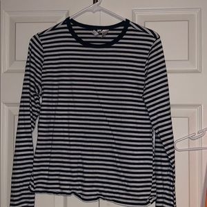 navy blue and white striped long sleeve
